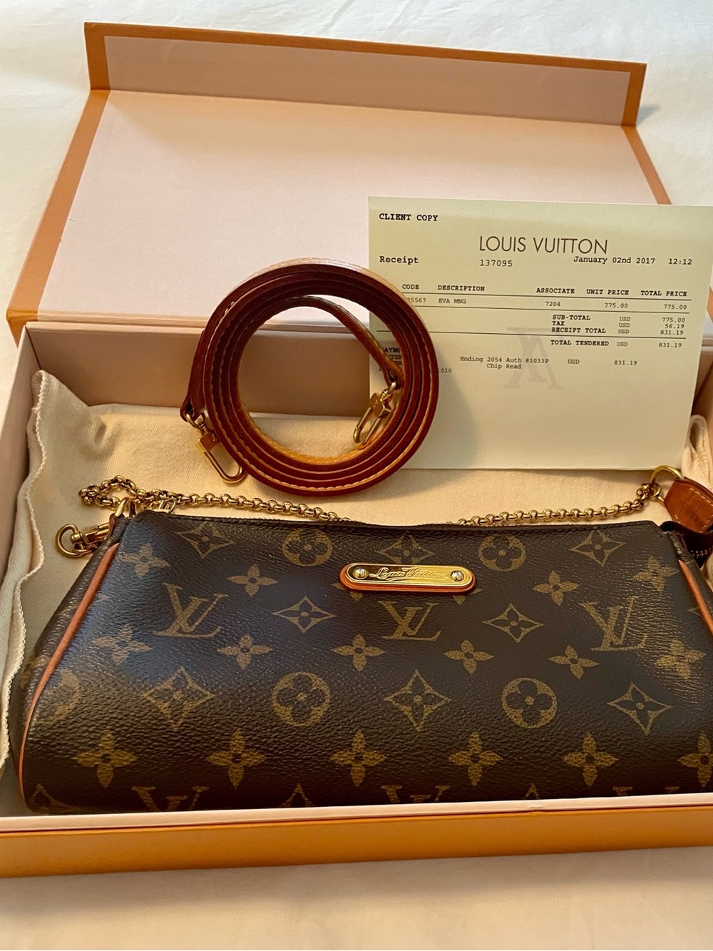Louis Vuitton Eva Monogram Canvas Crossbody Clutch M95567 Authentic - Picture 6 of 16